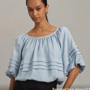🌟Light Blue Women's Boho Pintuck Peasant Top🌟